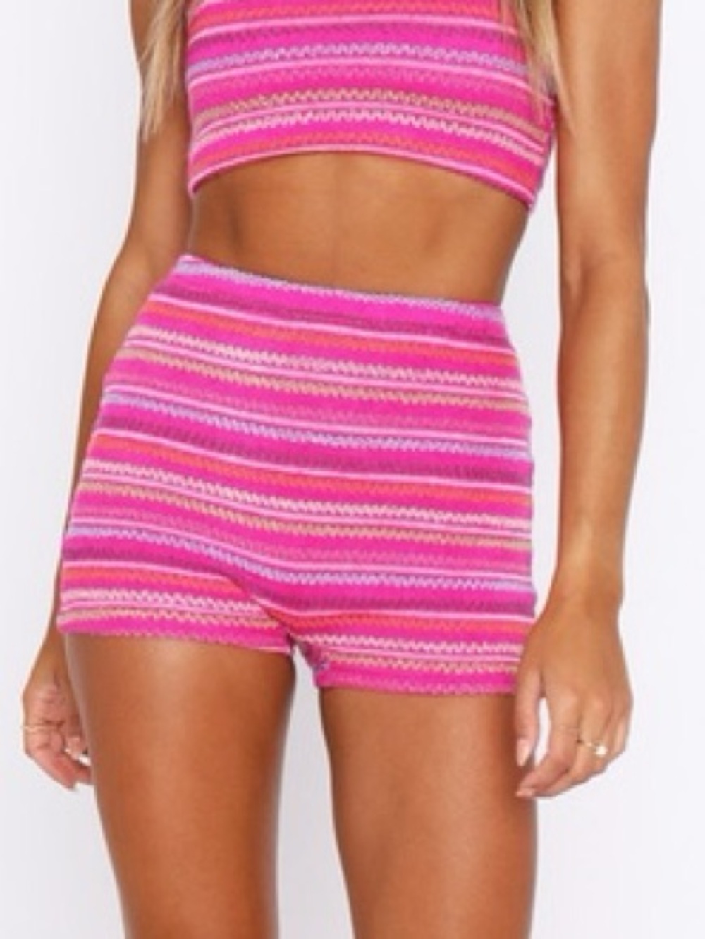 White fox pink stripe micro summer shorts XS